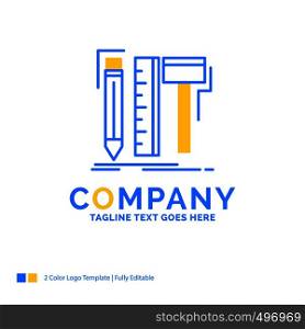 Design, designer, digital, tools, pencil Blue Yellow Business Logo template. Creative Design Template Place for Tagline.
