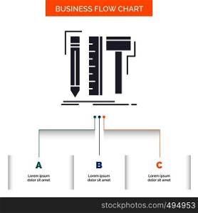 Design, designer, digital, tools, pencil Business Flow Chart Design with 3 Steps. Glyph Icon For Presentation Background Template Place for text.. Vector EPS10 Abstract Template background
