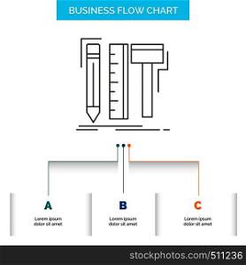 Design, designer, digital, tools, pencil Business Flow Chart Design with 3 Steps. Line Icon For Presentation Background Template Place for text. Vector EPS10 Abstract Template background