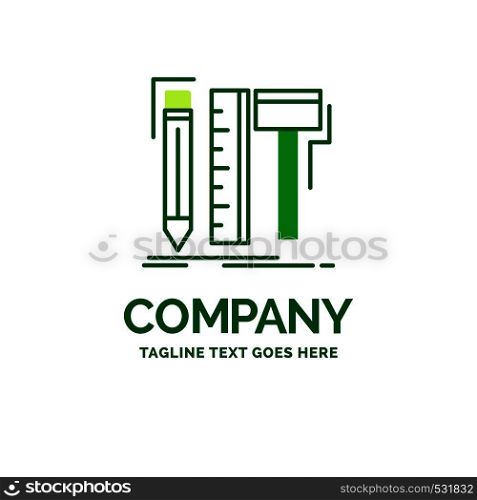 Design, designer, digital, tools, pencil Flat Business Logo template. Creative Green Brand Name Design.