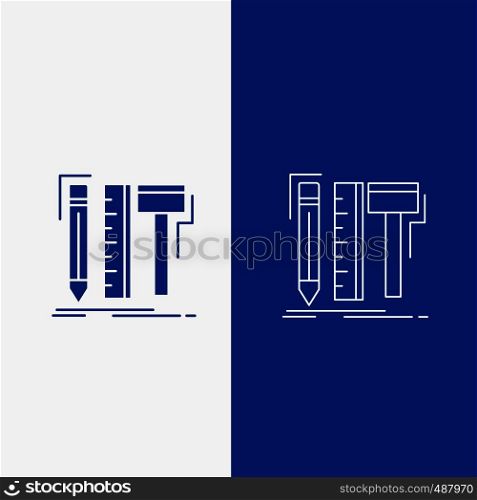 Design, designer, digital, tools, pencil Line and Glyph web Button in Blue color Vertical Banner for UI and UX, website or mobile application. Vector EPS10 Abstract Template background