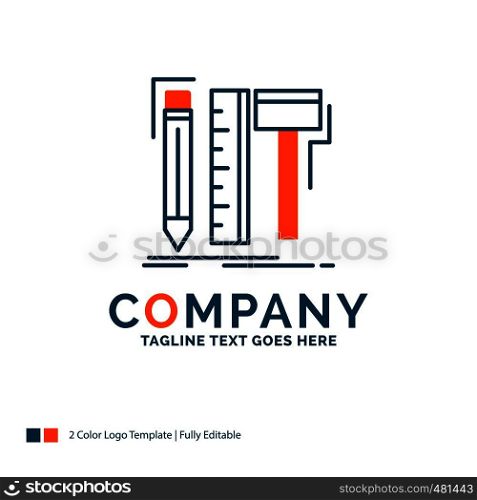 Design, designer, digital, tools, pencil Logo Design. Blue and Orange Brand Name Design. Place for Tagline. Business Logo template.