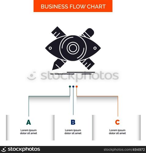 design, designer, illustration, sketch, tools Business Flow Chart Design with 3 Steps. Glyph Icon For Presentation Background Template Place for text.. Vector EPS10 Abstract Template background
