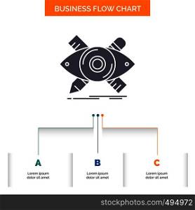 design, designer, illustration, sketch, tools Business Flow Chart Design with 3 Steps. Glyph Icon For Presentation Background Template Place for text.. Vector EPS10 Abstract Template background
