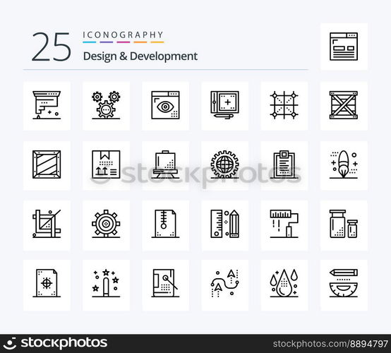 Design   Development 25 Line icon pack including development. coding. ideas. programing. development