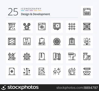 Design   Development 25 Line icon pack including development. coding. ideas. programing. development