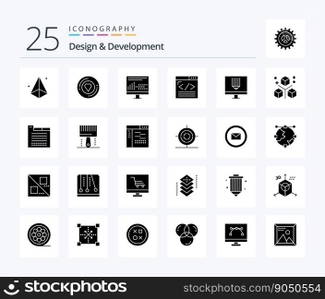 Design   Development 25 Solid Glyph icon pack including web design. coding. sticker. browser. programing