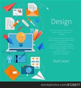 Design Development Composition . Design development composition with set of modern flat design icons for graphic web photography and creative design processes vector illustration