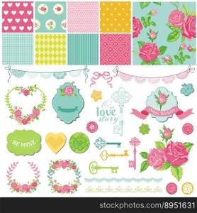 Design elements - floral shabby chic theme vector image