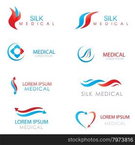 Design Elements Logos Set. Medicine logo. Arrows, hearts and abstract symbols logo for clinic, hospital or doctor