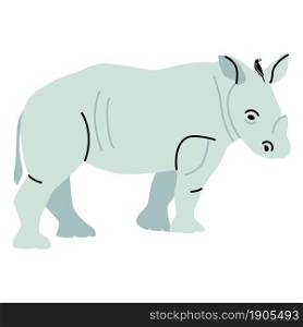 Design elements ready for cards, stickers prints, posters. African rhino illustration Rhinoceros with a sitting bird
