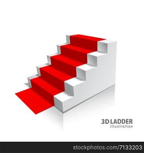 Design elements White stairs realistic illustration design with shadow on transparent background.. Design elements White stairs realistic illustration design with shadow on transparent background. 3D Stand on isolated with red carpet.