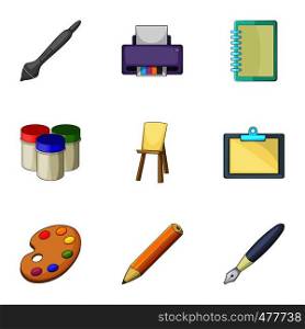Design equipment icons set. Cartoon set of 9 design equipment vector icons for web isolated on white background. Design equipment icons set, cartoon style
