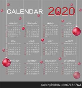 Design festival ball calendar 2020 template, stock vector