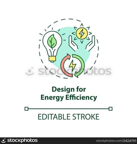 Design for energy efficiency concept icon. Power consumption. Industrial ecology abstract idea thin line illustration. Isolated outline drawing. Editable stroke. Arial, Myriad Pro-Bold fonts used. Design for energy efficiency concept icon