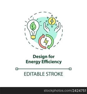 Design for energy efficiency concept icon. Power consumption. Industrial ecology abstract idea thin line illustration. Isolated outline drawing. Editable stroke. Arial, Myriad Pro-Bold fonts used. Design for energy efficiency concept icon
