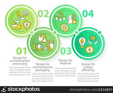 Design for environment circle infographic template. Eco industry. Data visualization with 4 steps. Process timeline info chart. Workflow layout with line icons. Myriad Pro-Regular font used. Design for environment circle infographic template