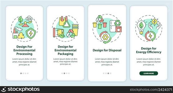 Design for environment onboarding mobile app screen. Eco industry walkthrough 4 steps graphic instructions pages with linear concepts. UI, UX, GUI template. Myriad Pro-Bold, Regular fonts used. Design for environment onboarding mobile app screen
