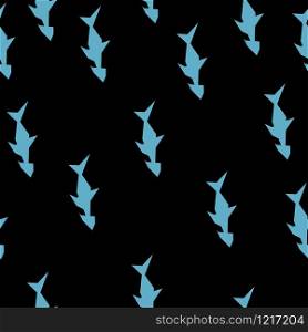 Design for gift wrap, pillows, packaging, branding, scrapbooking, towels, bedding, purses, bags. Design print for textile, background, wallpaper, wrapping, banner. Also use it in a social media or web design background image.. Fish on black background seamless pattern vector desaign
