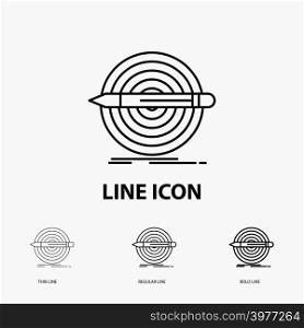 Design, goal, pencil, set, target Icon in Thin, Regular and Bold Line Style. Vector illustration