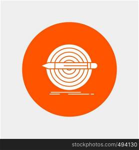 Design, goal, pencil, set, target White Glyph Icon in Circle. Vector Button illustration. Vector EPS10 Abstract Template background