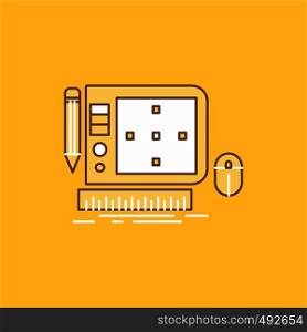 design, Graphic, Tool, Software, web Designing Flat Line Filled Icon. Beautiful Logo button over yellow background for UI and UX, website or mobile application. Vector EPS10 Abstract Template background