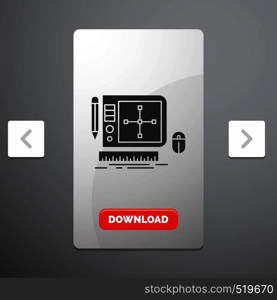 design, Graphic, Tool, Software, web Designing Glyph Icon in Carousal Pagination Slider Design & Red Download Button. Vector EPS10 Abstract Template background