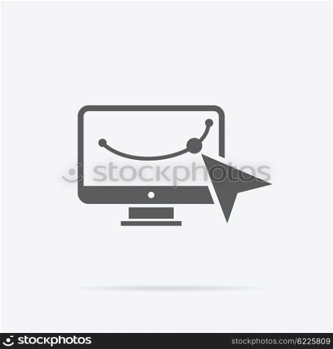 Design graphic work space icon. Graphic design workplace, technology and web design studio, graphic elements, computer drawing digital vector illustration. Vector shape on monitor with mouse cursor