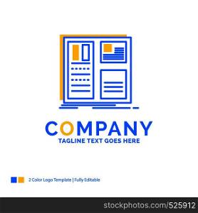 Design, grid, interface, layout, ui Blue Yellow Business Logo template. Creative Design Template Place for Tagline.
