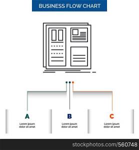 Design, grid, interface, layout, ui Business Flow Chart Design with 3 Steps. Line Icon For Presentation Background Template Place for text. Vector EPS10 Abstract Template background