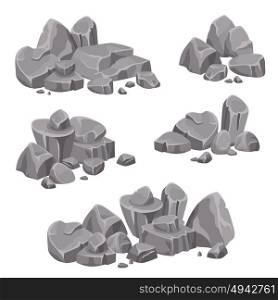 Design Groups Of Rocks And Stones Boulders. Design groups of rocks and stones boulders in gray color on white background isolated vector illustration