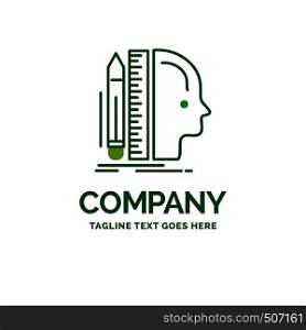 Design, human, ruler, size, thinking Flat Business Logo template. Creative Green Brand Name Design.