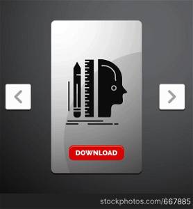 Design, human, ruler, size, thinking Glyph Icon in Carousal Pagination Slider Design & Red Download Button. Vector EPS10 Abstract Template background