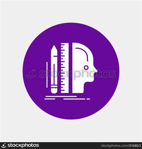 Design, human, ruler, size, thinking White Glyph Icon in Circle. Vector Button illustration. Vector EPS10 Abstract Template background