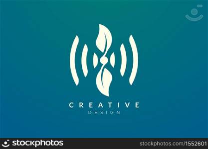 Design ideas for sound waves and leaves are combined. Modern minimalist and elegant vector illustration. Can be used for patterns, labels, brands, icons or logos