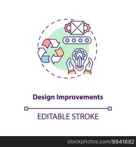 Design improvements concept icon.Cost reduction strategy idea thin line illustration. Value chain components. Business process optimization. Vector isolated outline RGB color drawing. Editable stroke. Design improvements concept icon