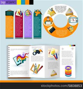 Design infographics set with paper notepad and designer tools vector illustration. Design Infographics Set