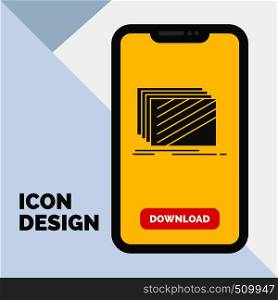Design, layer, layout, texture, textures Glyph Icon in Mobile for Download Page. Yellow Background. Vector EPS10 Abstract Template background
