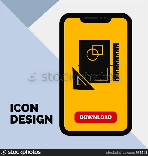 Design, layout, page, sketch, sketching Glyph Icon in Mobile for Download Page. Yellow Background. Vector EPS10 Abstract Template background