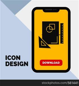 Design, layout, page, sketch, sketching Glyph Icon in Mobile for Download Page. Yellow Background. Vector EPS10 Abstract Template background