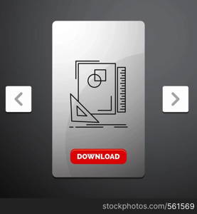 Design, layout, page, sketch, sketching Line Icon in Carousal Pagination Slider Design & Red Download Button. Vector EPS10 Abstract Template background