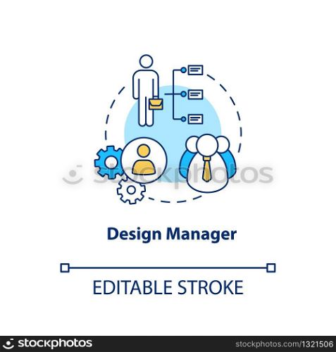 Design manager concept icon. Team work organizing idea thin line illustration. Creative workshop structure, design studio staff. Vector isolated outline RGB color drawing. Editable stroke