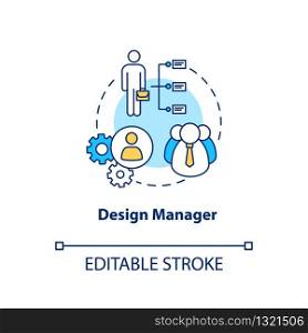 Design manager concept icon. Team work organizing idea thin line illustration. Creative workshop structure, design studio staff. Vector isolated outline RGB color drawing. Editable stroke