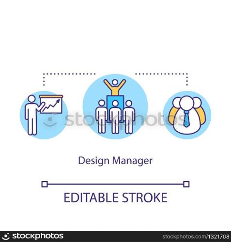 Design manager, team leader concept icon. Studio work organizator idea thin line illustration. Creative workshop executive. Vector isolated outline RGB color drawing. Editable stroke