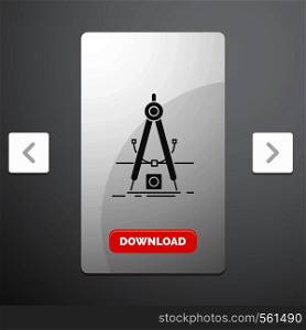 Design, measure, product, refinement, Development Glyph Icon in Carousal Pagination Slider Design & Red Download Button. Vector EPS10 Abstract Template background