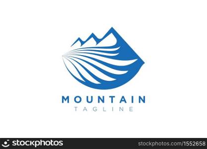 Design of a blend of mountain with wave of sea water. Minimalist and simple vector