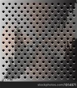Design of a vector grunge metallic perforated plate/background. Grunge vector metallic background