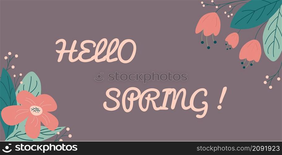 Design of banner, postcards, packaging.Big banner with greeting spring vector illustration.. Big banner with greeting spring vector illustration