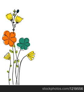 Design of Hand drawn doodle flowers set for your text on white background. Illustration