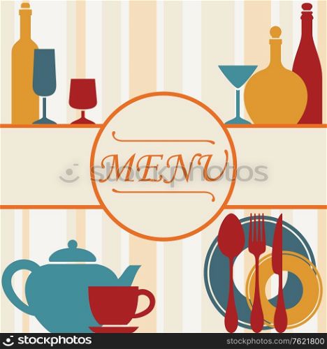 Design of restaurant menu background with dishware and drinks